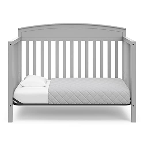 Image of Graco Benton 5 in 1 Convertible Crib with Graco Crib Mattress, Pebble Gray | GREENGUARD Gold Certified, Converts from Baby Crib to Toddler Bed, Daybed and Full-Size Bed, Includes Graco Crib Mattress