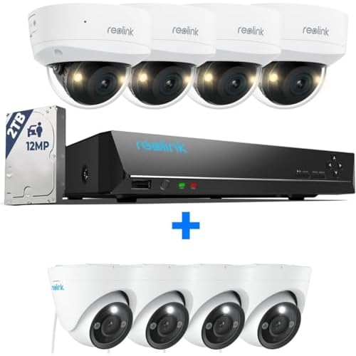Reolink 12MP 8CH PoE Security Camera System with IK10 Vandalproof, 4pcs Dome PoE Cams, Spotlights Color Night Vision, Built-in 2TB HDD, Smart Detectio