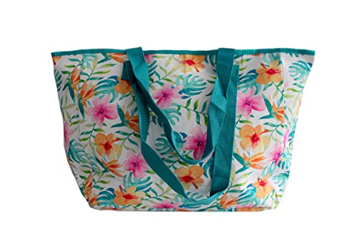 Bolsa De Ombro Lona Feminina Praia Verão Bl-55 (Verde Claro - Flores)