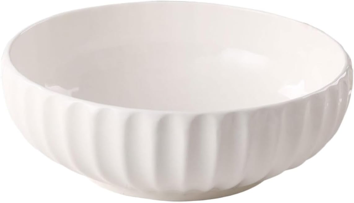 1pc Simple Multifunctional Ceramic Soup Basin White Soup Container for Serving and Mixing for Home Parties and Desserts