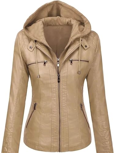 Hooded Leather Jacket Two-Piece Set Removable Leather Jacket Women Spring And Fall Pu Washed Leather Outwear4