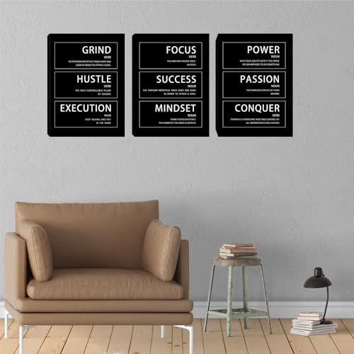 Yetaryy Inspirational Canvas Wall Art Office Decor 3 Pieces Motivational Grind Bedroom Wall Poster Positive Quotes Painting Picture Success Wall Decor for Living Room - 72" W x 36" H by Yetaryy - Image 3