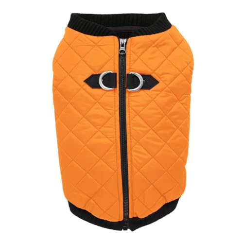 Gooby Fashion Vest Dog Jacket - Orange, Medium - Warm Zip Up Dog Bomber Vest with Dual D Ring Leash Water Resistant for Small to Medium Dogs