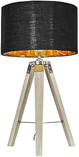 MiniSun Modern Light Wood & Chrome Tripod Table Lamp with a French Blue Drum Shade