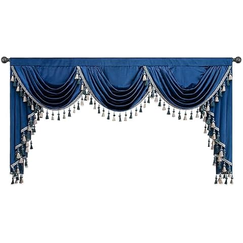 VOGOL Luxury Waterfall Valances for Living Room, Elegant Soft Velvet Swag Drapes with Tassels for Bedroom, Elegant Rod Pocket Banquet Decorations, Blue, W79 Inch, 1 Panel Cover