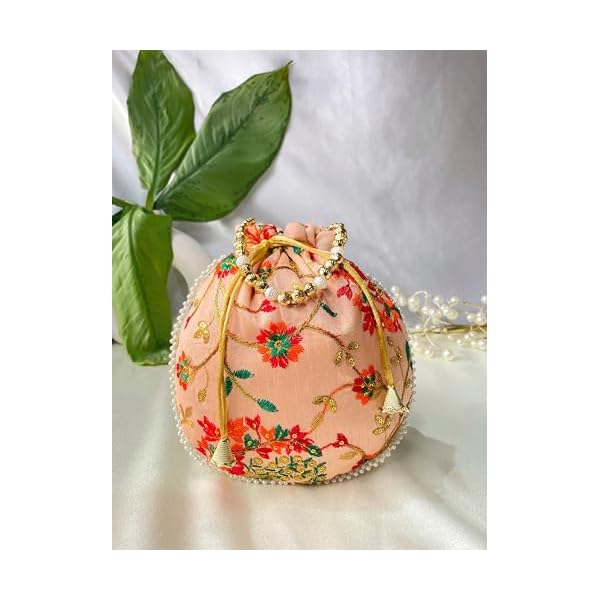 Trendy Crafts- Drawstring Closure Silk Potli | Hand embroidery Thread Work Wristlet for women | Silk Embroidered Women Clutch | Handmade Bridal Batwa | Ethnic Potli Pouches for Return Gift - Image 7