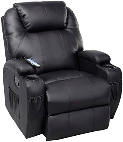 GHP Black Sturdy Ergonomic Seating Massage Recliner Sofa Chair Lounge Heated w Control
