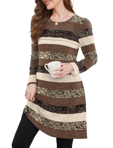 Image of OFEEFAN Womens Long Sleeve Tunic Dress Fall Fashion Sweater Dress with Pockets Pleated Front Casual Winter