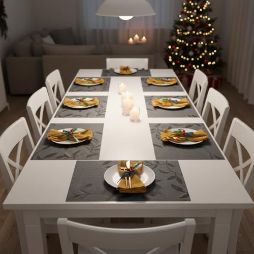 Image of YELONA Dining Table Placemats Set of 8 - Heat-Resistant, Non-Slip, Washable & Stain Resistant Woven PVC Vinyl Table Mats for Kitchen & Dining - 45 x 30 cm, PeachBlack