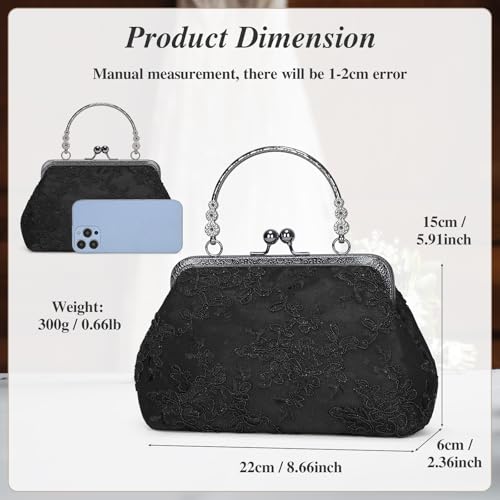 Image of UBORSE Vintage Embroidery Lace Floral Clutch Purse for Women Formal Evening Bag Kiss Lock Handbag for Wedding Cocktail Party | Vintage