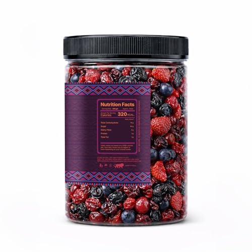 Image of LILA DRY FRUITS Tangy Berries Mix Medley 1 kg (500g x 2) - Cranberry, Blueberry, Strawberry, Red Cherries & Black Raisins | Sweet & Tangy Dried Fruit Snack | Healthy Snack Mix Perfect for Gifting