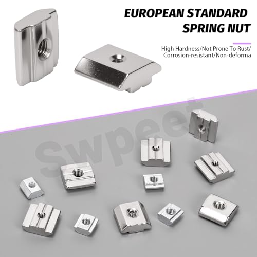 Swpeet 75pcs 3 Größen 3030 Serie M3 M4 M5 Vernickelt Kohlenstoffstahl T Gleitmuttern Sortiment Kit, Hammermutter T Schlitzmuttern für 3030 Aluminiumprofile Holzbearbeitung CNC Router Bauschiene