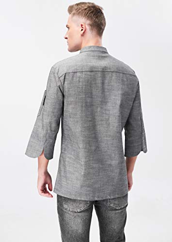 image for XINFU Men's Chef Coat 3/4 Sleeved Korean Cuisine Restaurant Snaps Chef