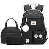 Classic Diamond School Backpack for Girls with Lunch Box Cute Backpacks for Girls Backpack Bookbag Backpacks for Teens (Black)
