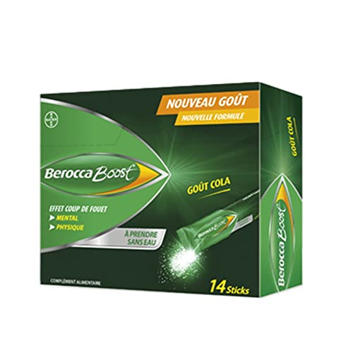 Berocca Boost Nouveau Absorption rapide Effet coup de fouet mental et physique A prendre sans eau Goût cola Complément alimentaire 14 sticks - Lot de 2 Boites Cover