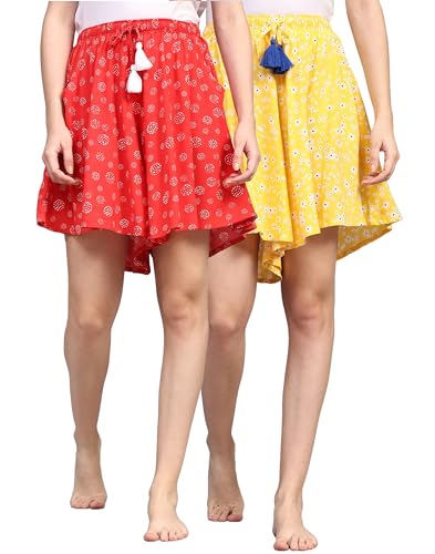 Image of B STORIES Women's Viscose Printed Lounge Culotte Shorts (Pack of 2)