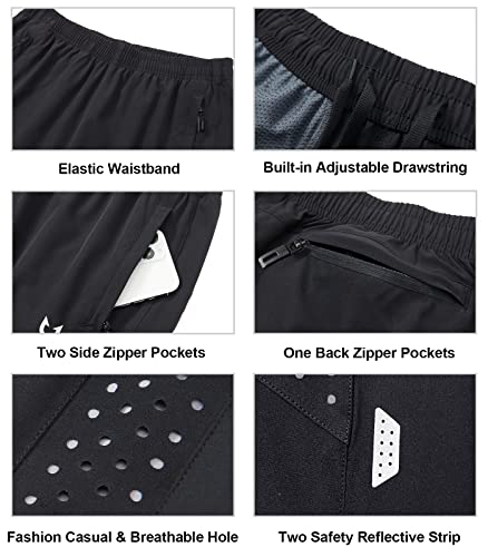 Northyard Mens Running Gym Shorts 5 Inch Quick Dry Athletic Shorts For Men -Lightweight Active Workout Sport With Zip Pockets Black L #TOP4