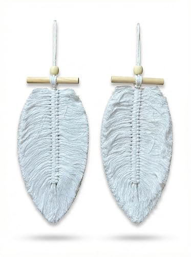Image of JH Gallery Handmade Macrame Leaf Wall Decor, All Natural Boho Cotton Hanging with Fabric Loop, Boho Chic Accent for Bedroom, Office, Living Room and Home Decor (Pack of 2)