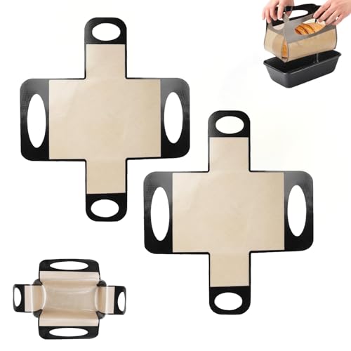 2Pcs Reusable Silicone Bread Loaf Pan Liner, Food-Grade Silicone Bread Sling, Sourdough Bread Baking Mat, Loaf Pan Lifters, Non-Stick&Easy Clean Dough Transfer Tool, Fits 9x5 or 1.5lb Loaf Pans,Black