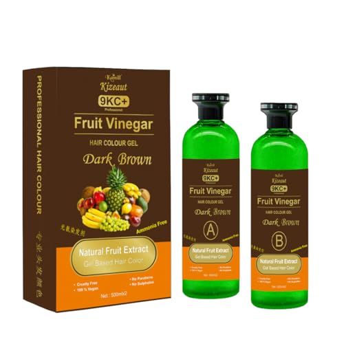 Image of Kamll Kizeaut Fruit Vinegar Dark Brown Hair Color Gel 1000 ml | Stain Free Gel-Based Hair Color With Non Drip Formula | No Ammonia | Cover Greys | Long Lasting Brown Shade for Men & Women (500 ml x 2)