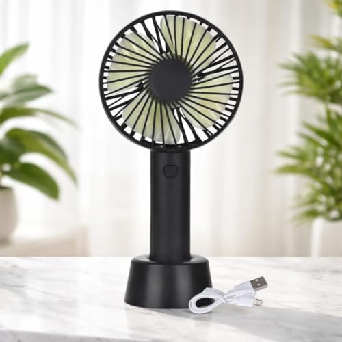Image of One94Store Portable Mini Fan Black, USB Rechargeable Handheld Fan High Speed Personal Cooling Small Desk Table Fan with Stand for Home Office Travel Outdoor