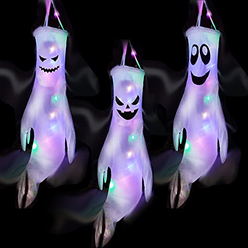 3 Stück Halloween Deko Geist mit Bunt LED Lichtern, 120x50cm...
