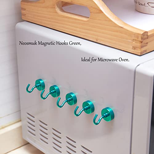 Neosmuk Magnethaken, 1,4 kg, robuste Erdmagnete mit Haken für Kühlschrank, extra starker Kreuzfahrthaken zum Aufhängen, Magnetaufhänger für Kabinen, Grill (Grün, 10 Stück)