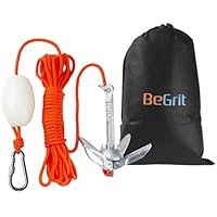 BeGrit 0,7Kg Anker Faltanker verzink Ankerset mit 10m reißfesten Ankerleine ø 6 mm & Ankerboje Kugel Set(Silber)