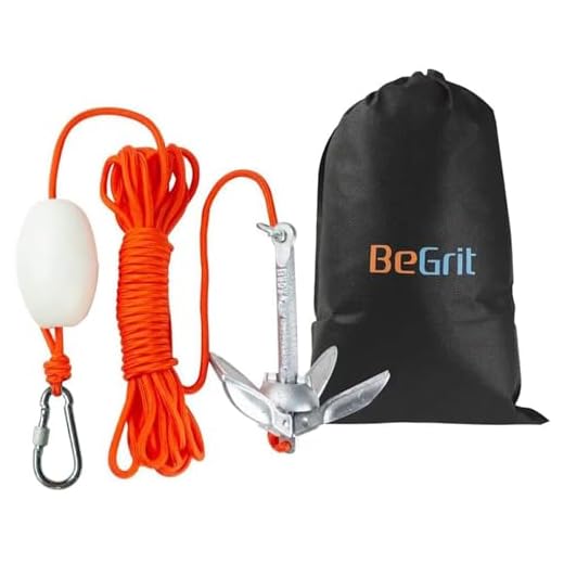BeGrit 0,7Kg Anker Faltanker verzink Ankerset mit 10m reißfesten Ankerleine ø 6 mm & Ankerboje Kugel Set(Silber)