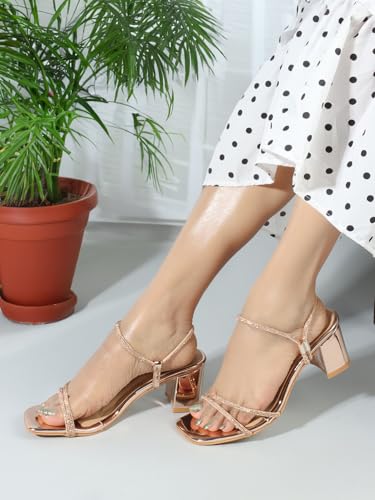 Image of Iconics Women Comfortable Block Heel Square Toe Ankle Strap fashion Sandal for Party, Wedding and Casual Use