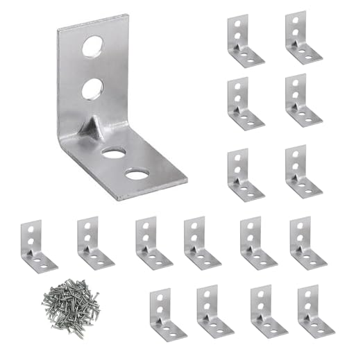 YHT 16Pcs L Shape Corner Brace Bracket with 70Pcs Screws,25x25x15mm Zinc Plated Steel Angle Brackets,90 Degree Corner Connectors for Fixing and Repairing Wood Furniture