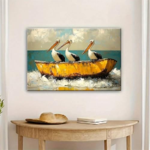 Peinture paysage pélican affiche vintage 40x60cm de qualité