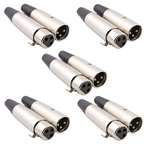Eidoct Connecteur XLR 3 broches à souder mâle/femelle pour microphone audio DMX Prise jack DMX Connecteur de microphone DMX Connecteur de microphone en alliage de zinc 5 paires Cover