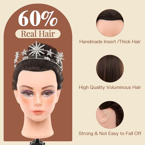 Neverland Beauty Mannequin Head with Hair, 26"-28" Hairdressing Head Make-Up Head, 60% Real Human Hair - Image 2