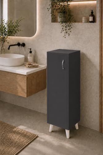 Antrasit Tek Kapaklı, 3 Raflı Çok Amaçlı Banyo Dolabı