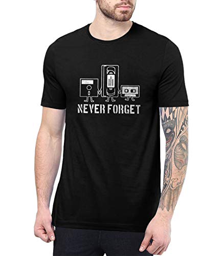 Mens Black Funny Vintage Tees - Cassette 90s Classic Vintage Tshirt | Never Forget, XL