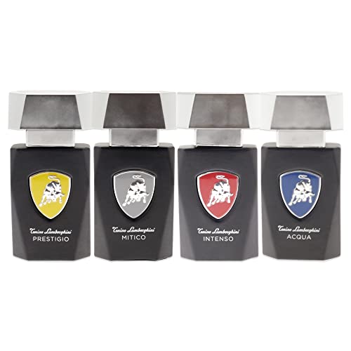 Tonino Lamborghini EDT Spray Set, Prestigio, Mitico, Intenso, Acqua - 0.5oz Fragrance Gift Set for Men (4 Pc)