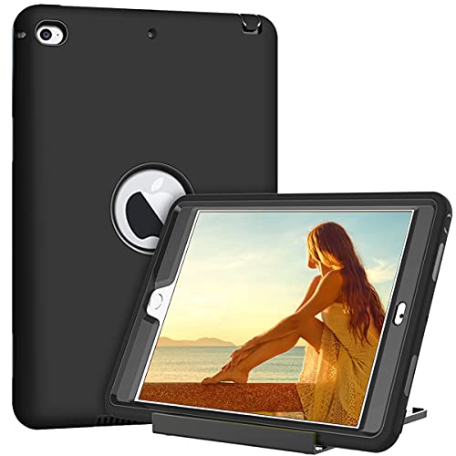 Hocase Ipad Mini 5 Case, (With Separate Stand) Heavy Duty Shockproof Soft Silicone Rubber+Hard Plastic Hybrid Protective Case For Ipad Mini 5Th Generation (7.9") 2019 - Black #TOP15