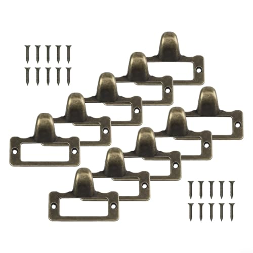 Maniglie per etichette: presenta una finitura in ottone anticato e dimensioni compatte da 48 mm x 35 mm che si adatta a armadi e cassetti generici aggiungendo fascino vintage ai mobili da cucina, bagno o ufficio