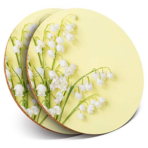 2 x Round Coasters - Lily of the Valley Bell Flowers Garden - Cork Backed Home Kitchen Accessory Tea Coffee Mug Mat #21790