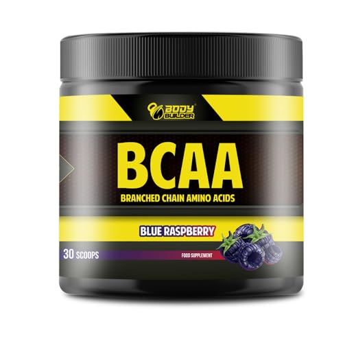 Body Builder bcaa powder | BCAA - 5000 mg of BCAA - Quick Recovery Enhance Muscle Protein Synthesis Suitable for Vegan & keto Diet Followers (30 Serv - 180 gm Blue Raspberry)