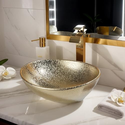 Kukworye K-4601-8255K 16 Inch Gold Bathroom Sink Combo,Ceramic Egg Shaped Vanity Sinks thumb #5