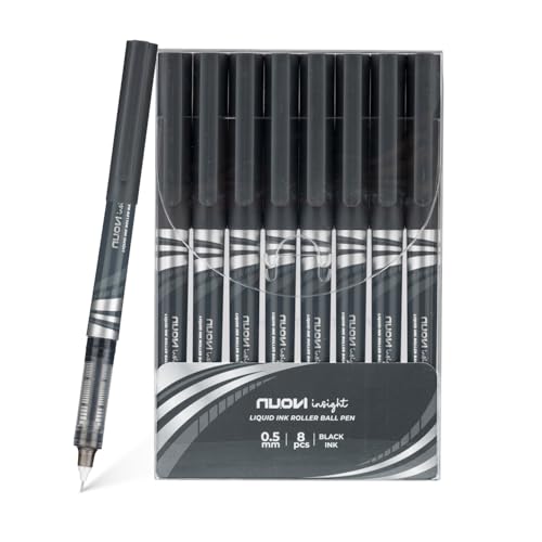 Image of Insight Liquid Ink Rollerball Pens | 0.5mm Micro Tip with Sleek & Lightweight Body | Quick-Dry, Smudge-Free Ink for Smooth Ink flow | Ideal for Office, School & Journaling (Black Ink, Pack of 8)
