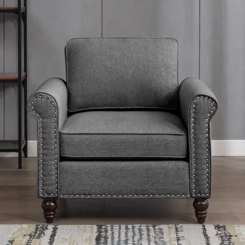 Cecer Single Sofa Chair Upholstered Living Room Sofa Set, Linen Fabric Sectional Sofa Couch With Nailhead Trim, Furniture Sets Including Single Sofa Chair For Apartment/Living Room (Dark Grey) #TOP21