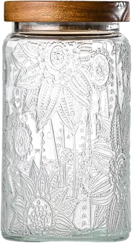 34oz Vintage Glass Jars With Lids, Airtight Food Storage Containers, Kitchen Canisters For Sugar, Coffee, Tea, Spice, Flour, Candy Cookie, Pasta, Cereal, Cute Decorative Jars