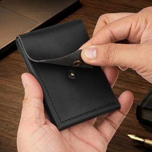 Image of The Wallet Store Flip 2.0 Genuine Leather Vertical Slim Wallet for Men | Easy Quick Card Access | Compact Front Cash Pocket & Button Lock | Minimalist Travel & Daily Carry Wallet (Black)