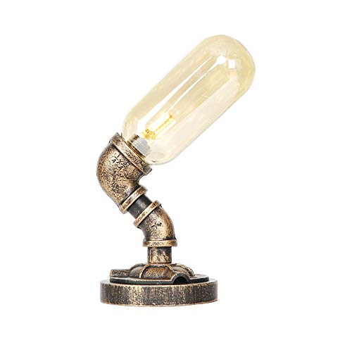 Preisvergleich Produktbild Öl einreiben Bronze Schreibtischlampe, Steampunk Loft Industriewasser PipeTable Lampe, Metall Tischleuchte mit Glasschirm for Nacht, Kommoden, Couchtisch, Schlafzimmer Studentenwohnheim