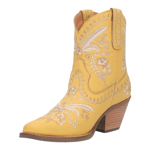 Image of Dingo Womens Primrose Floral Embroidered Snip Toe Casual Boots Ankle Mid Heel 2-3 inch