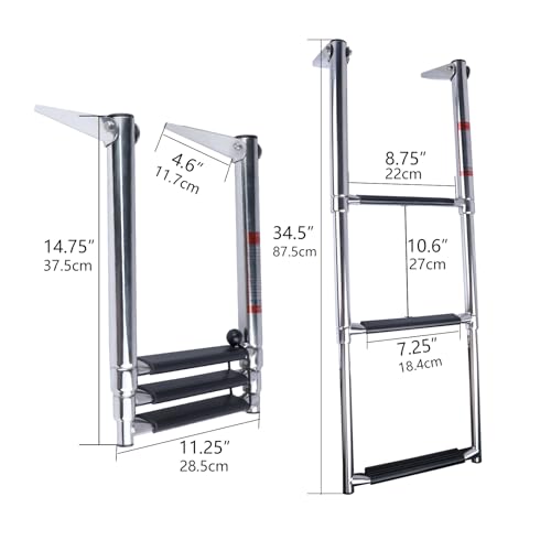 image for Hoffen 3 Step Boat Ladder, 304 Stainless Steel Telescoping Folding Pon