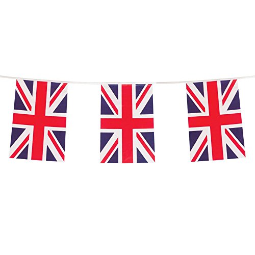 33ft/10m Great Britain Union Jack Bunting Garland Banner with 20 Flags for King’s Coronation Pub BBQ Royal Events Support Party Decorations, Red White Blue